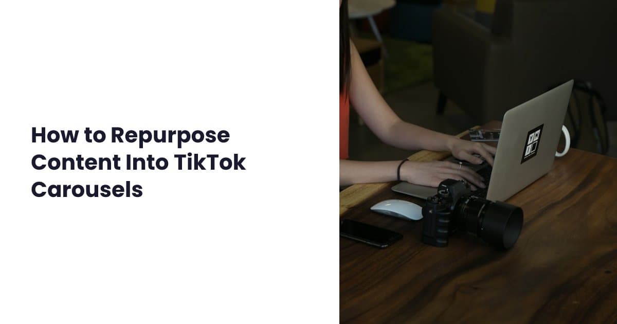 Workflow showing content being repurposed into TikTok carousel format
